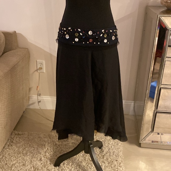 RACHEL Rachel Roy Black A-Line Maxi silk Skirt with White Embellishments size 6 - Picture 3 of 4